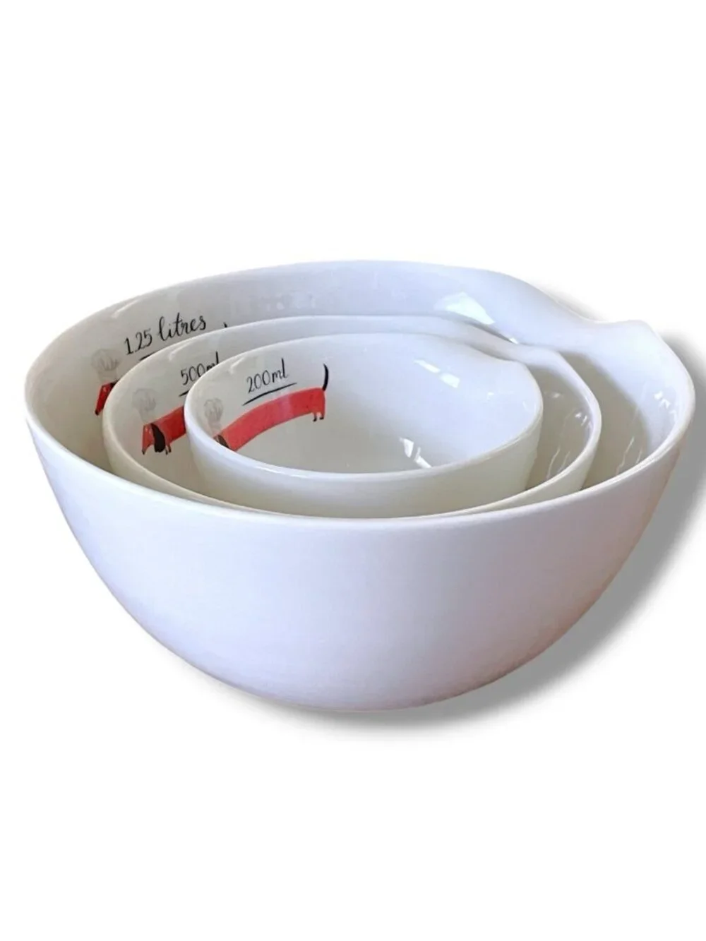 Fenella Smith Set of 3 Mixing Nesting Bowls Dachshund Chef Dog Lover Ceramic